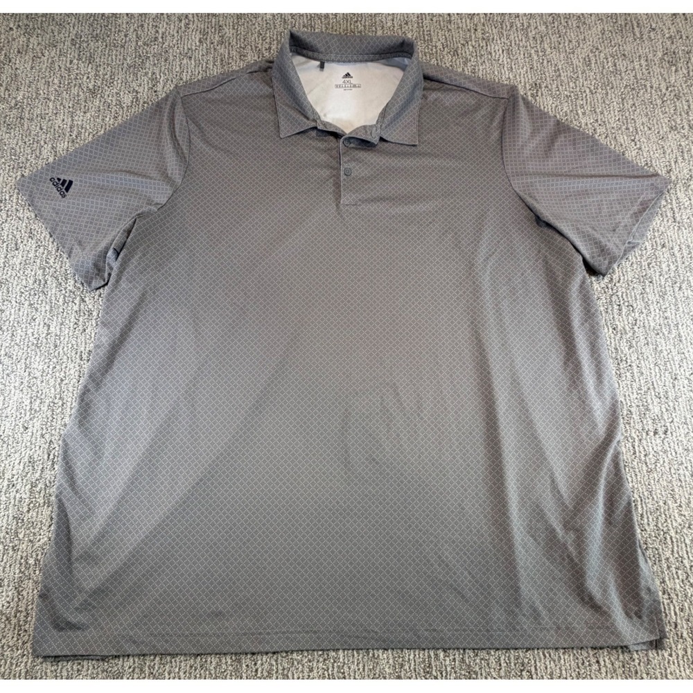Adidas Polo Shirt Mens 4XL Grey Geometric Diamond Golf Short Sleeve Recycled